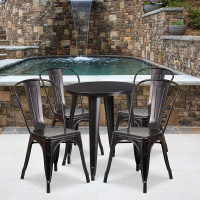 Flash Furniture CH-51080TH-4-18CAFE-BQ-GG 24" Round Metal Table Set with Cafe Chairs in Antique